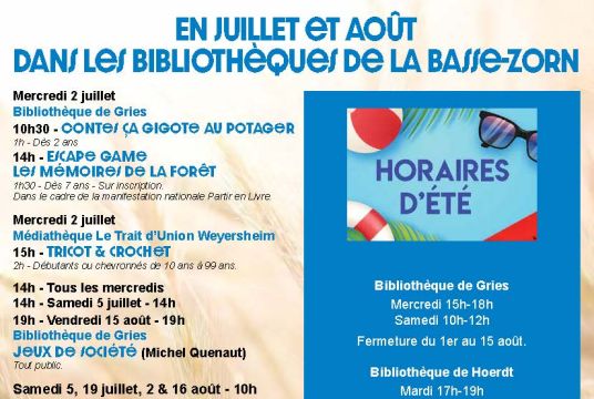 Animations bibliothèques de la Basse Zorn en juillet-août